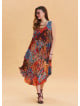 Boat Neck Loose Cut Orange Casual Dress 4665